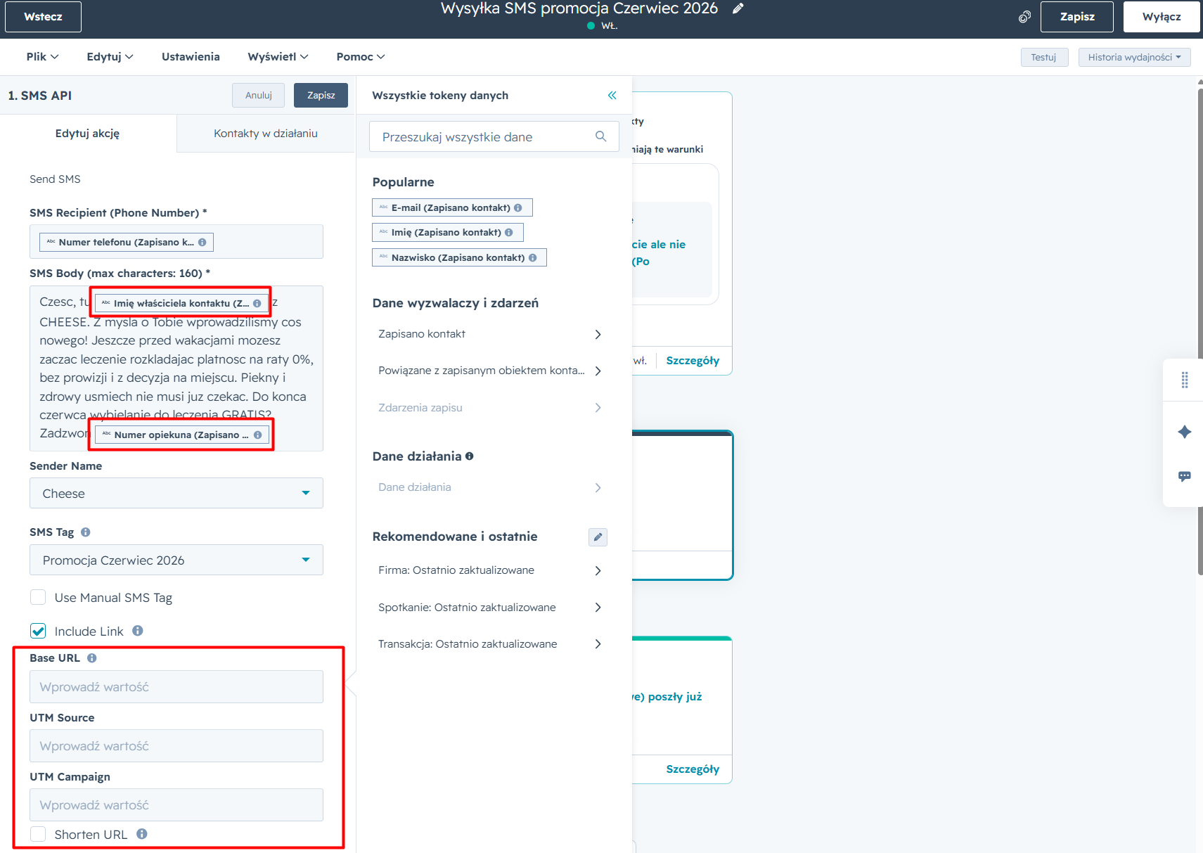 Możliwości konfiguracji linków w workflow i tokenów w tresci-3